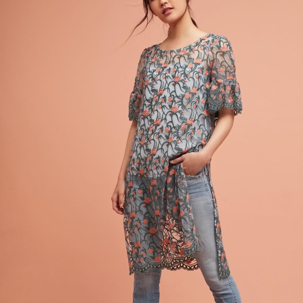 SOLD Anthropologie Floral Embroidered Mesh Tunic